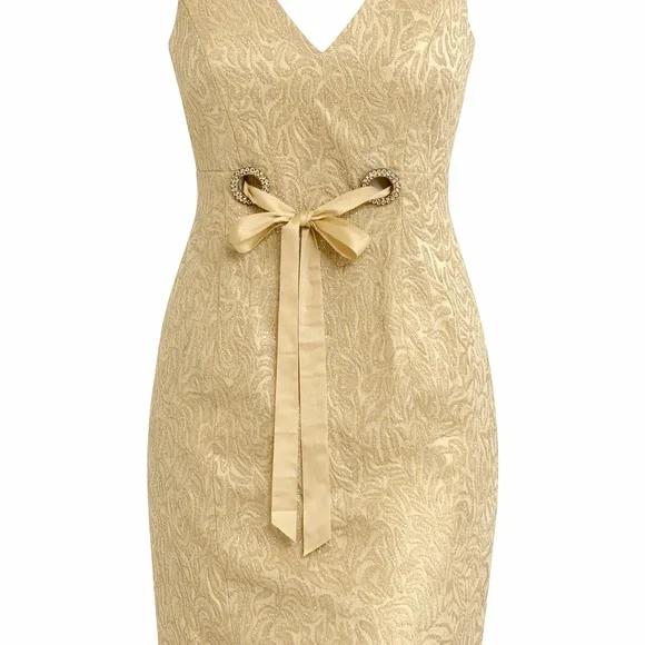 Elegant Gold Sleeveless Dress - Picture 5 of 13